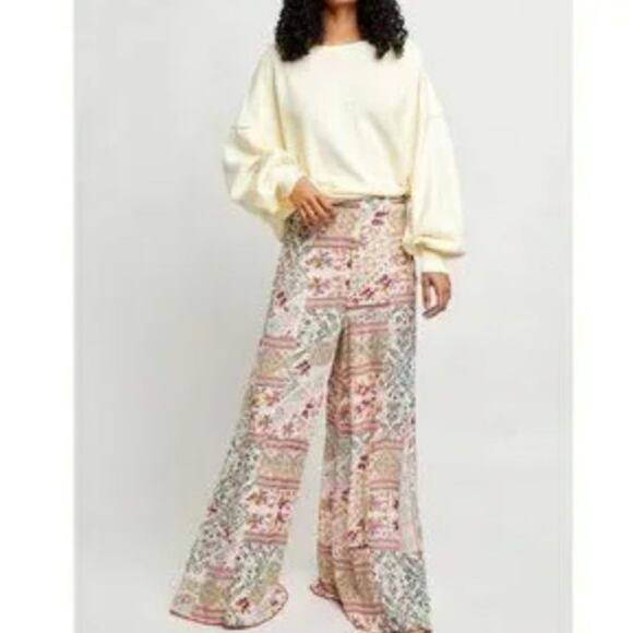 Free People Wide Open Spaces Patchwork Print Wide Leg Pants - Picture 1 of 8